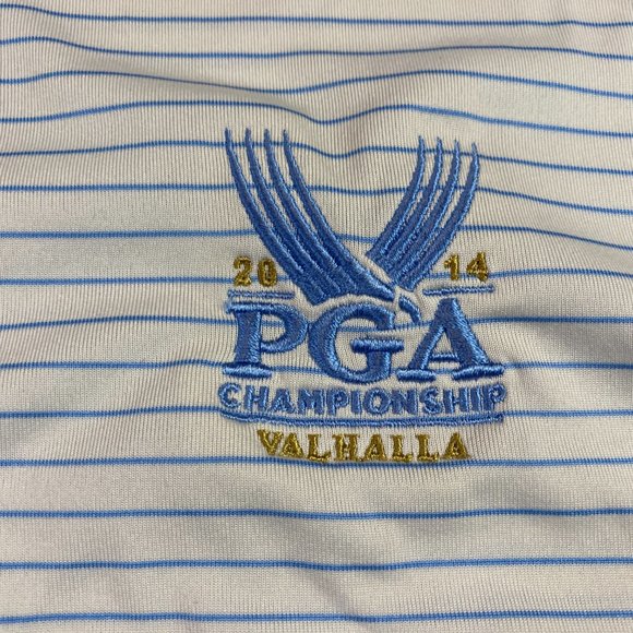 Nike Golf Tour Performance Dri Fit Polo XL White Blue Stripe Valhalla 2014 PGA - Picture 3 of 7